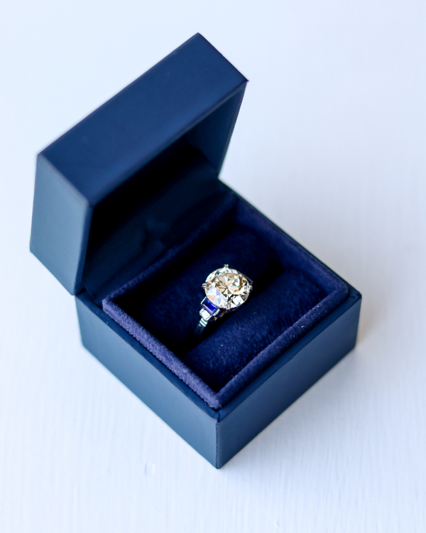 Art Deco Diamond Solitaire with Sapphire Set in Platinum