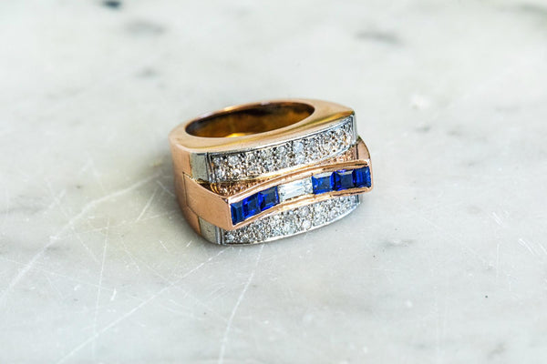 1950’s Sapphire and Diamond cocktail ring set in Rose gold