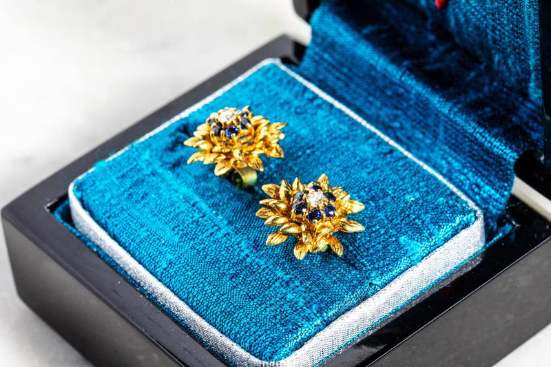 1970’s Sapphire & Diamond earrings set in 18ct yellow gold