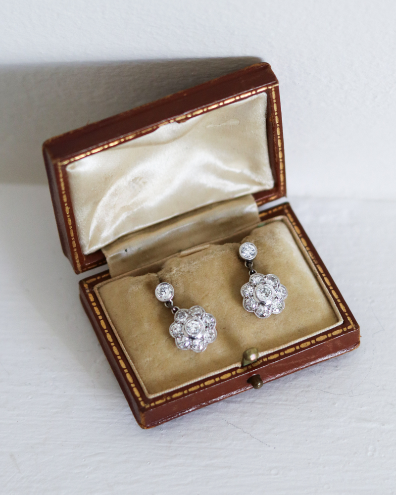 Vintage Diamond Daisy Cluster Earrings