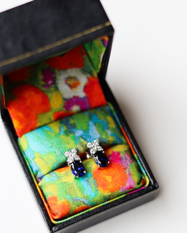 Vintage Inspired Lab Sapphire Earrings with Lab Diamonds