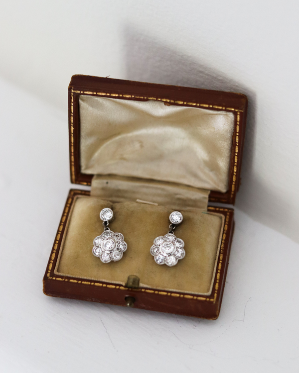 Vintage Diamond Daisy Cluster Earrings