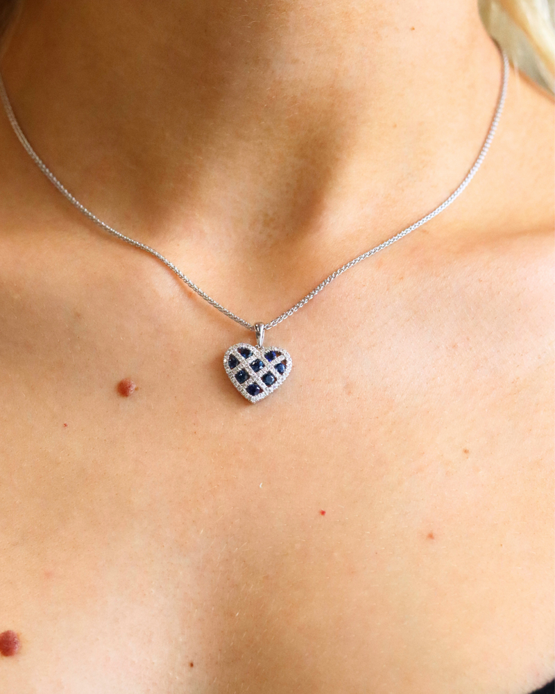 18ct White Gold Heart and Sapphire Pendant