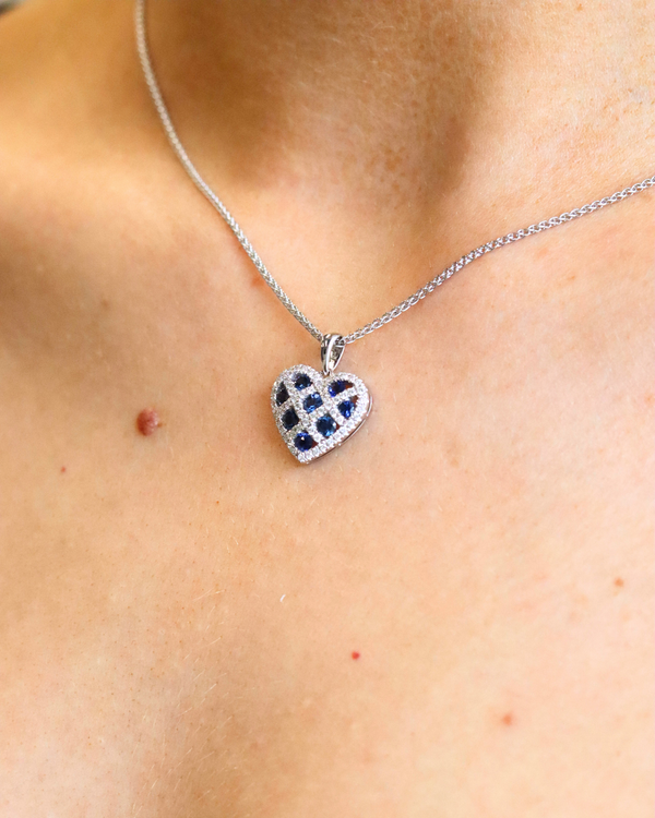 18ct White Gold Heart and Sapphire Pendant