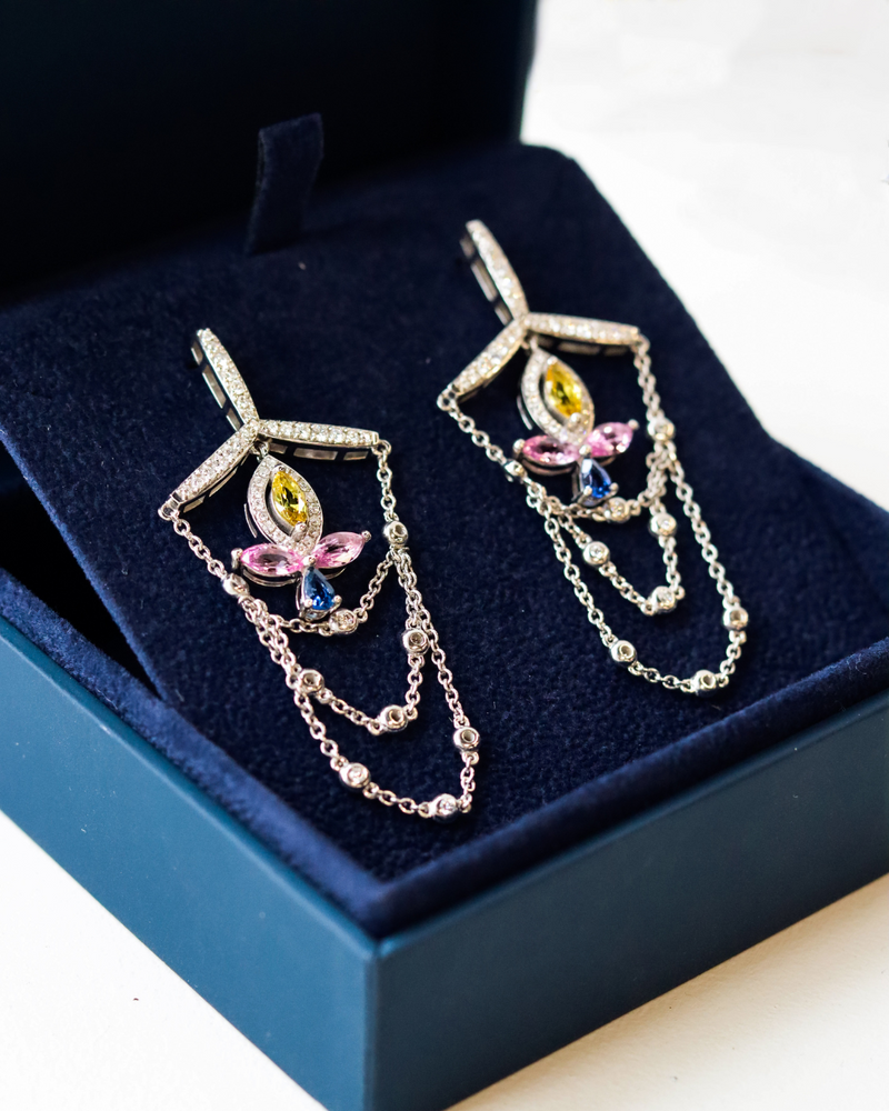 Diamond and Coloured Sapphire Drop Earrings