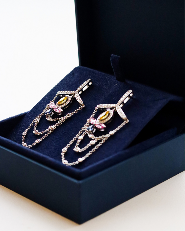 Diamond and Coloured Sapphire Drop Earrings