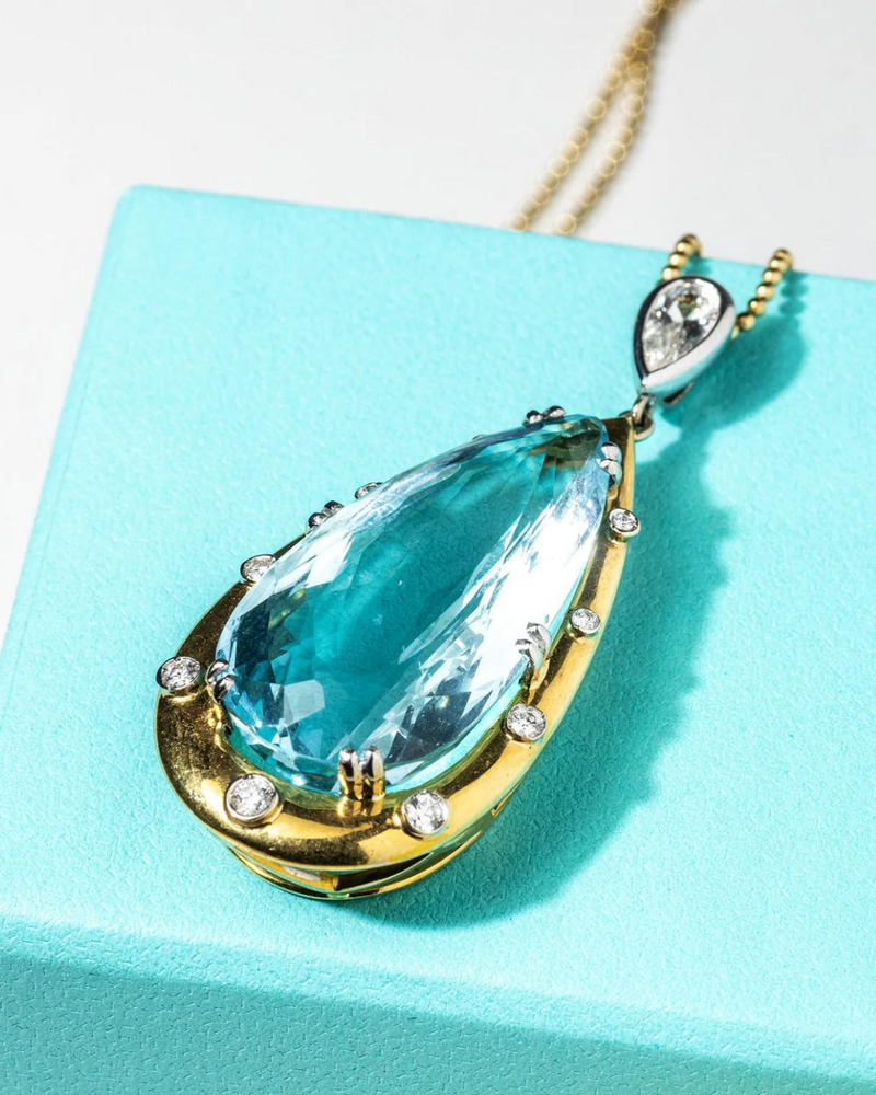 Pear shape Aqua and Diamond pendant