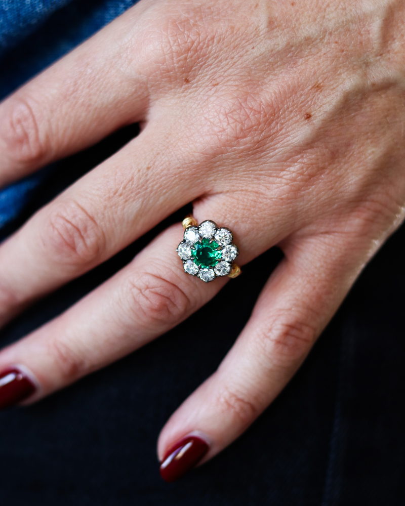Lab Emerald & Lab Diamond Flower Ring