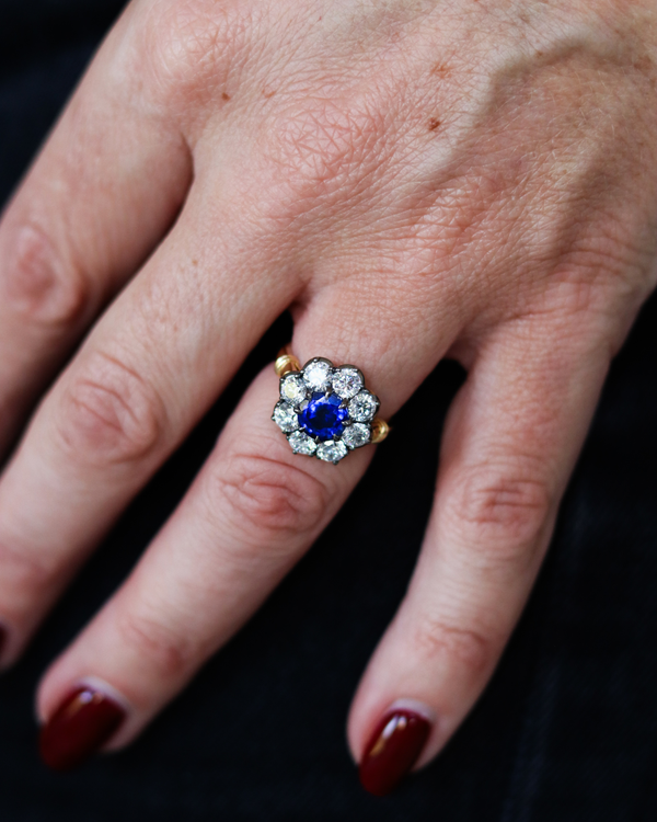 Lab Sapphire & Lab Diamond Flower Ring