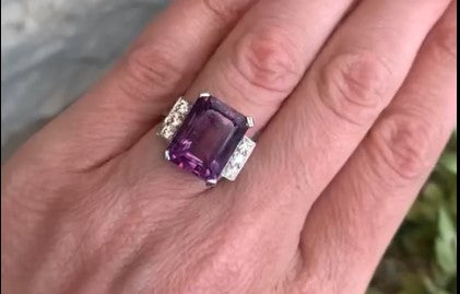 Art Deco style Amethyst and Diamond ring in 18ct white gold
