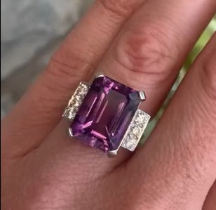 Art Deco style Amethyst and Diamond ring in 18ct white gold
