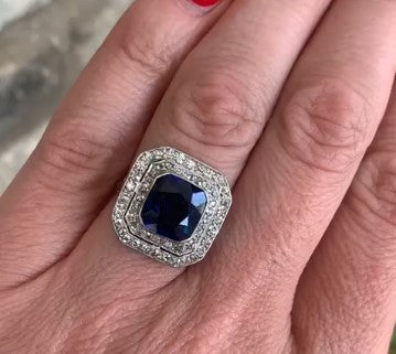 Art Deco Synthetic Sapphire and Diamond ring