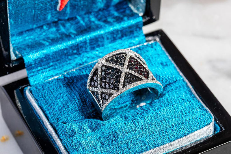 Modern black diamond and diamond cocktail ring