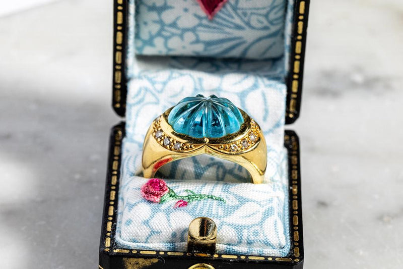Blue topaz & diamond ring set in 18ct yellow gold