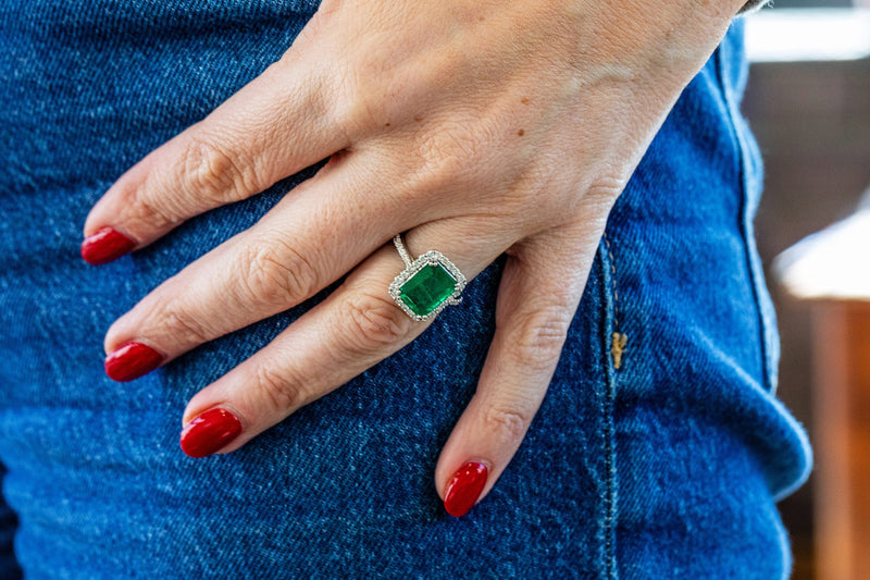 Emerald cut Emerald and Diamond ring