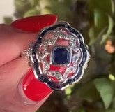 Sapphire & diamond art deco style ring in white gold