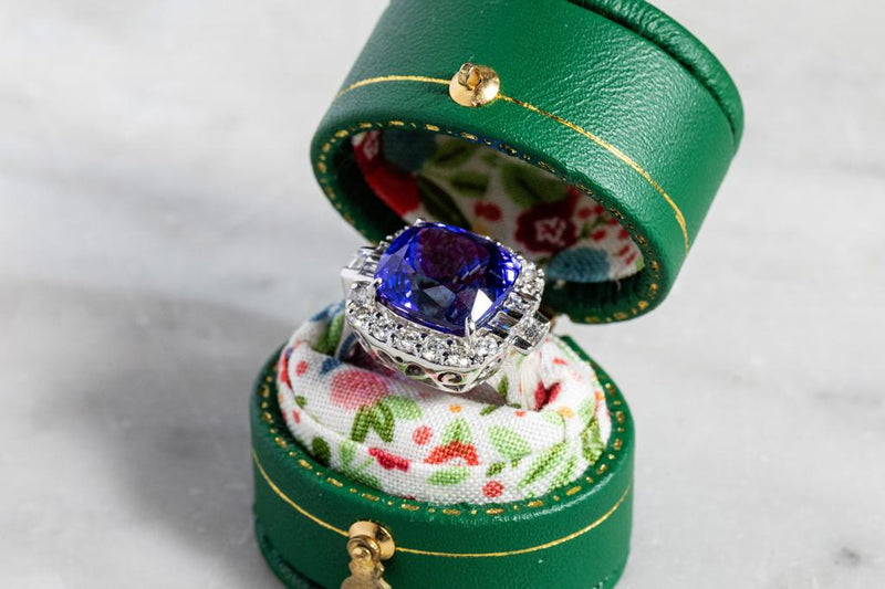 Square Tanzanite & Diamond ring in white gold
