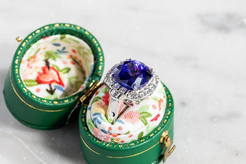 Square Tanzanite & Diamond ring in white gold