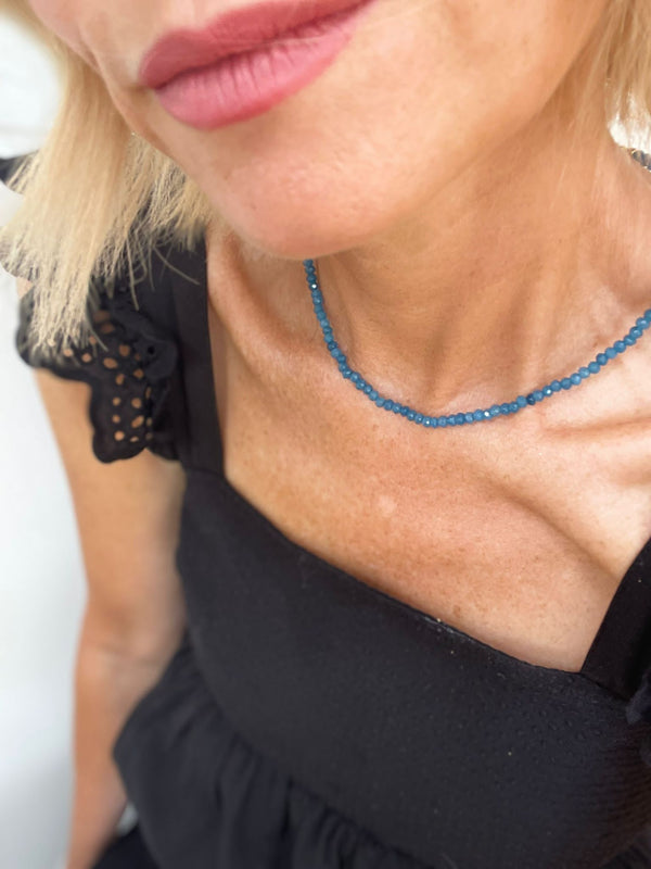 Single Strand Gem Necklace - Denim Blue Quartz
