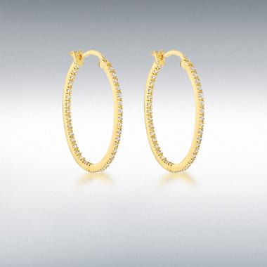 Oval Hoops Gold Plated With Cubic Zirconia