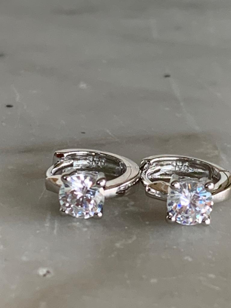 Single Stone Huggie Earrings CZ And Sterling Silver