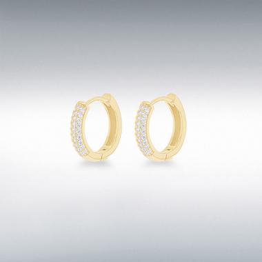 Pave Cubic Zirconia Gold Plated Hoops